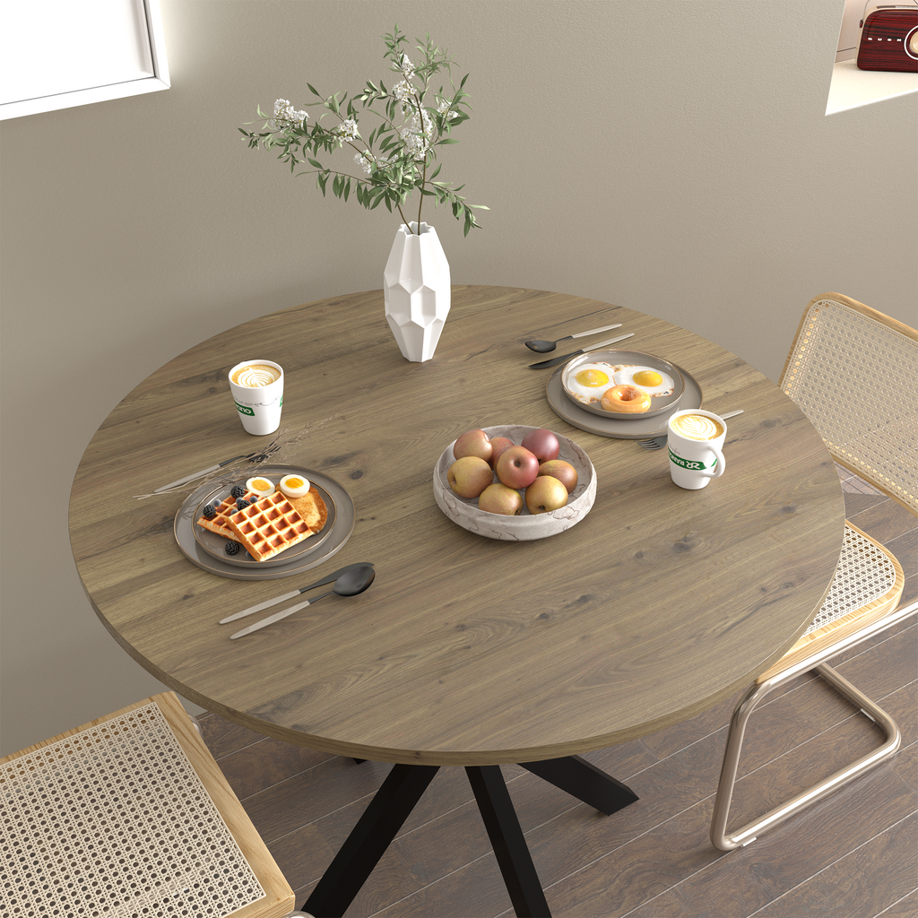 31.5 Inch Round Dining Table, Small Circle Kitchen Table with Metal Black Legs for 2-4 people,Modern Dining Room Table, Brown (only table)