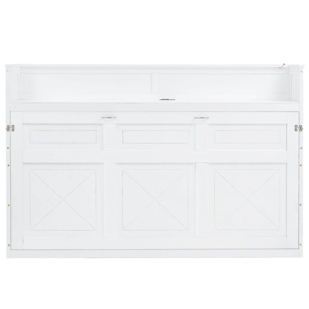 Murphy Bed With Desk, LED Light And USB Charging Station