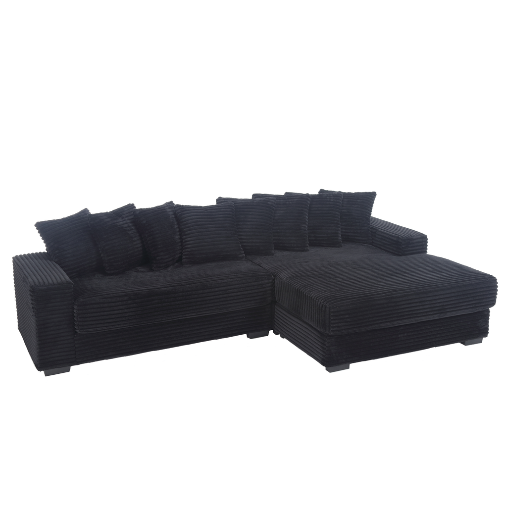 [NEW ARRIVED] [VIDEO PROVIDED] Oversized Two-Piece  Couches,  L Shaped Sofa, Corduroy, Right Chaise Daybed,with Armrests,Eight Throw Pillows,Corner Sofa,Easy To Assemble,  Black