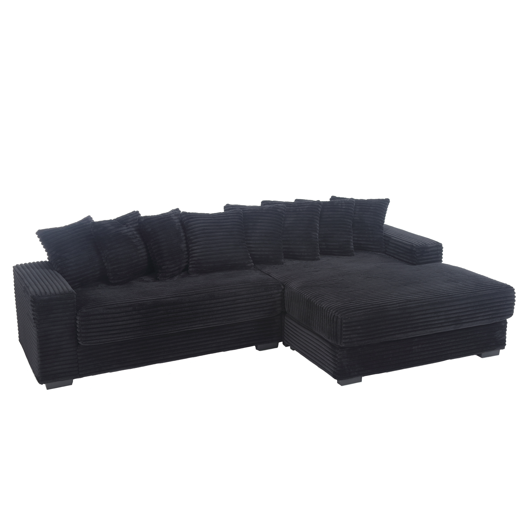 [NEW ARRIVED] [VIDEO PROVIDED] Oversized Two-Piece  Couches,  L Shaped Sofa, Corduroy, Right Chaise Daybed,with Armrests,Eight Throw Pillows,Corner Sofa,Easy To Assemble,  Black