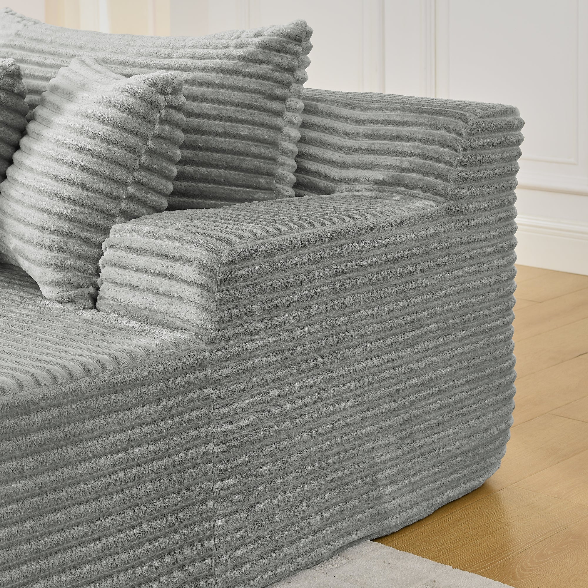 Two-seater lazy sofa lounge chair,Compressed sofa no assembly required, made of velvet fabric, fluffy modern lounge chair, used for indoor living rooms and bedrooms-Gray
