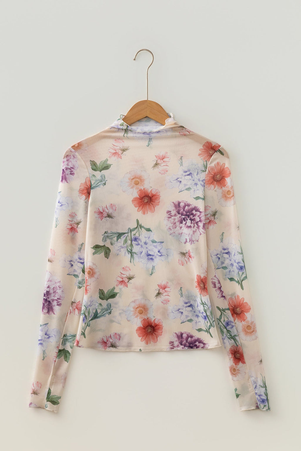 Floral Mesh Thumbhole Long Sleeve Slim Fit Top