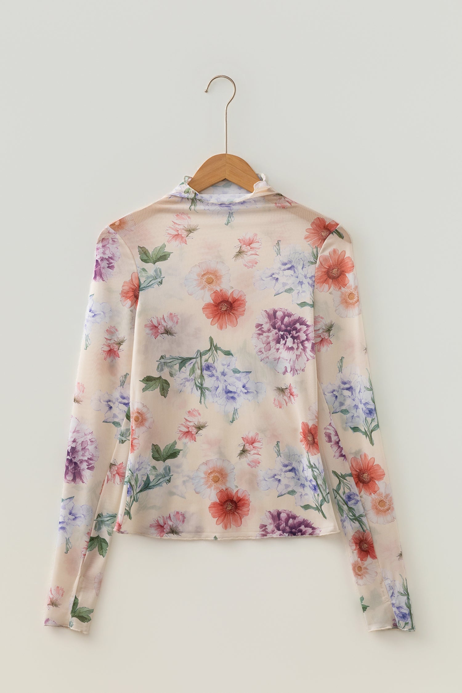Floral Mesh Thumbhole Long Sleeve Slim Fit Top