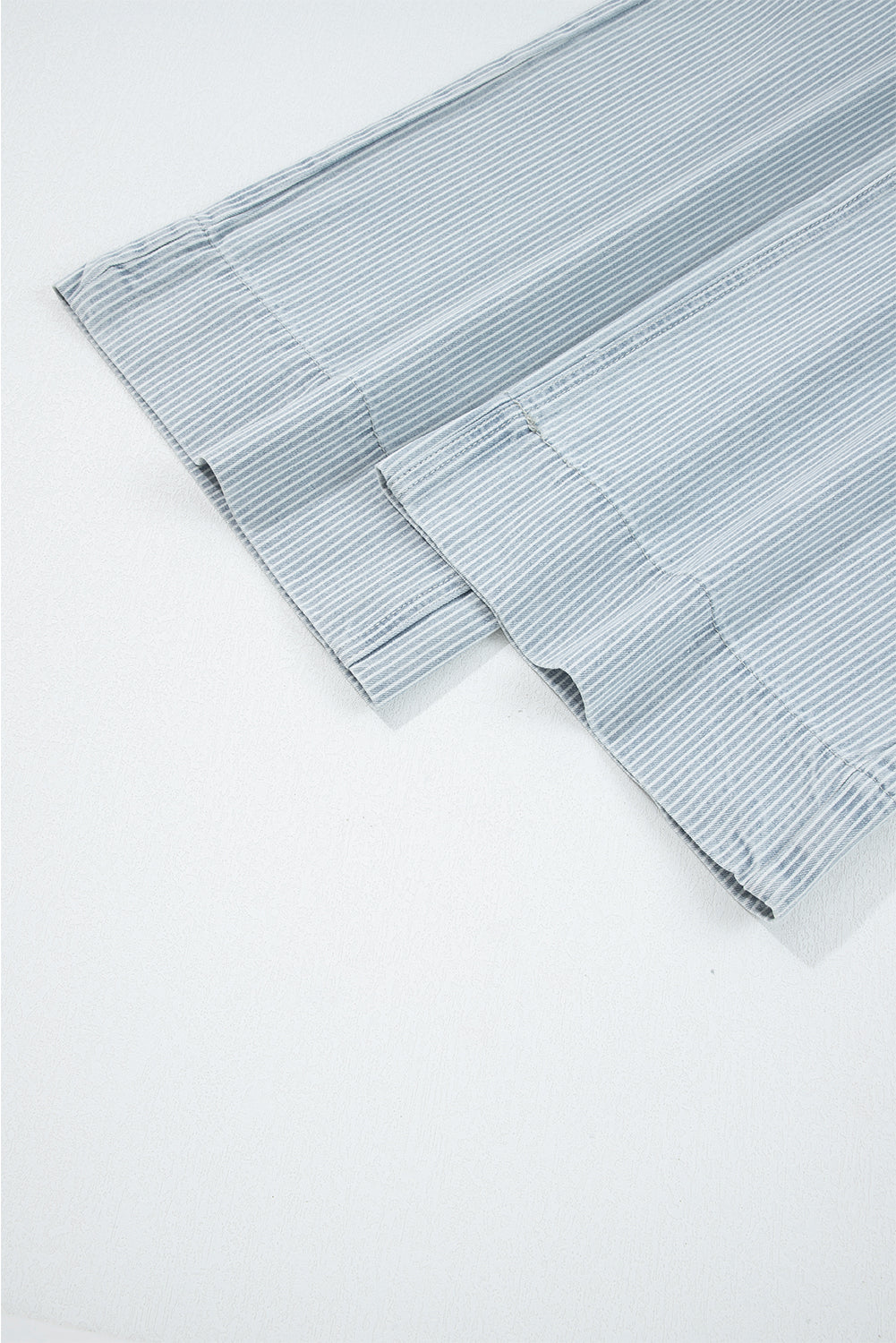 Stripe Denim Button Flap Pocket Cuffed Hem Jeans
