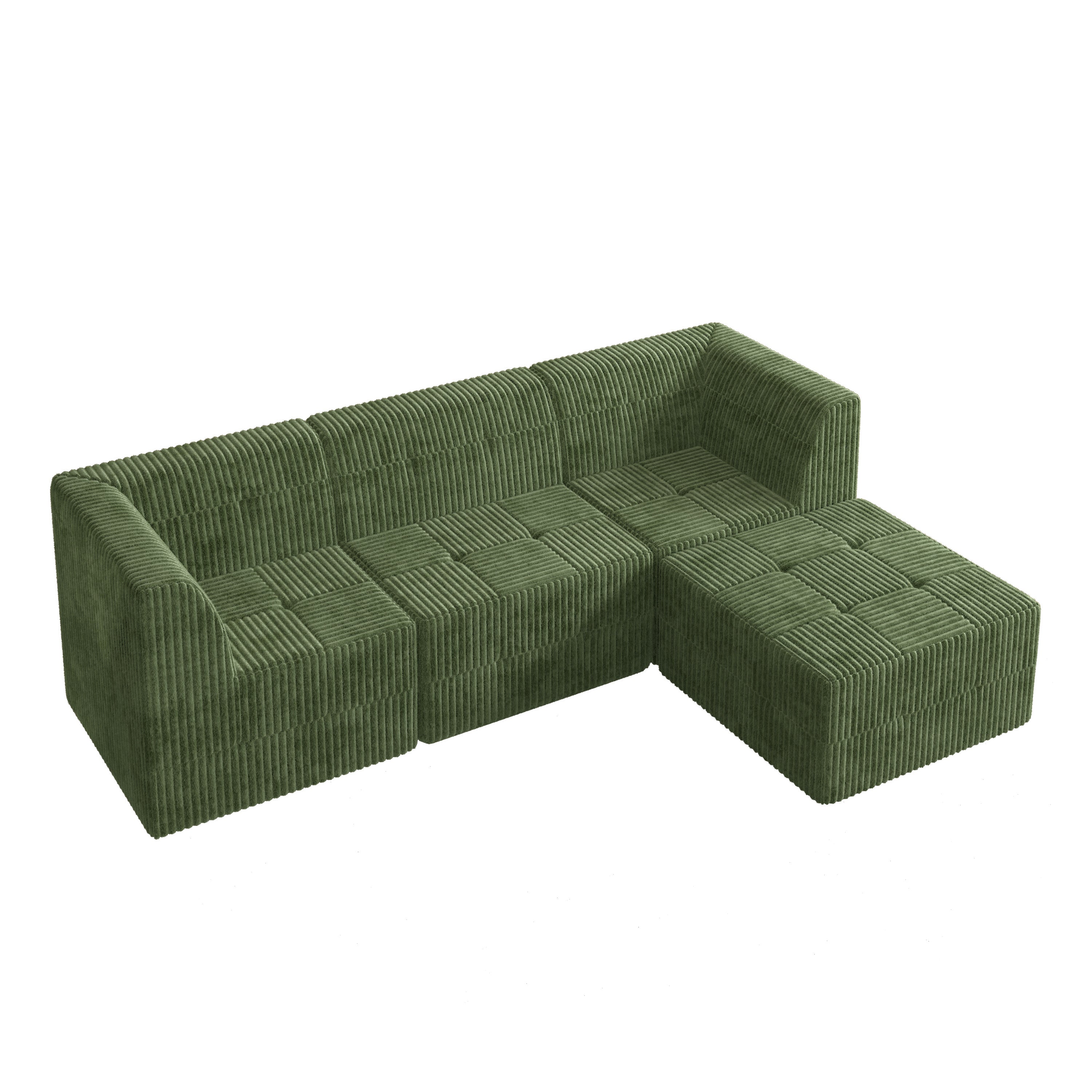 L shape Modular Sectional Sofa, Compressed Sectional Sofa Modern Minimalist Style Corduroy Couch, Sleeper Sofa for Living Room, Bedroom, Comfy Compressed Sofa Couch Space-Efficient Design-GREEN