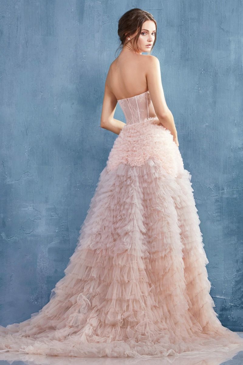 Strapless Ruffled Ombre Eva Ruffle Skirt Long Ball Dress CDA0767