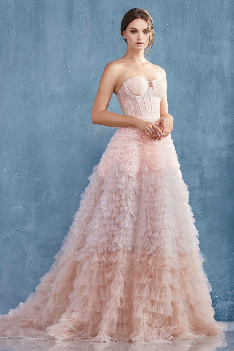 Strapless Ruffled Ombre Eva Ruffle Skirt Long Ball Dress CDA0767