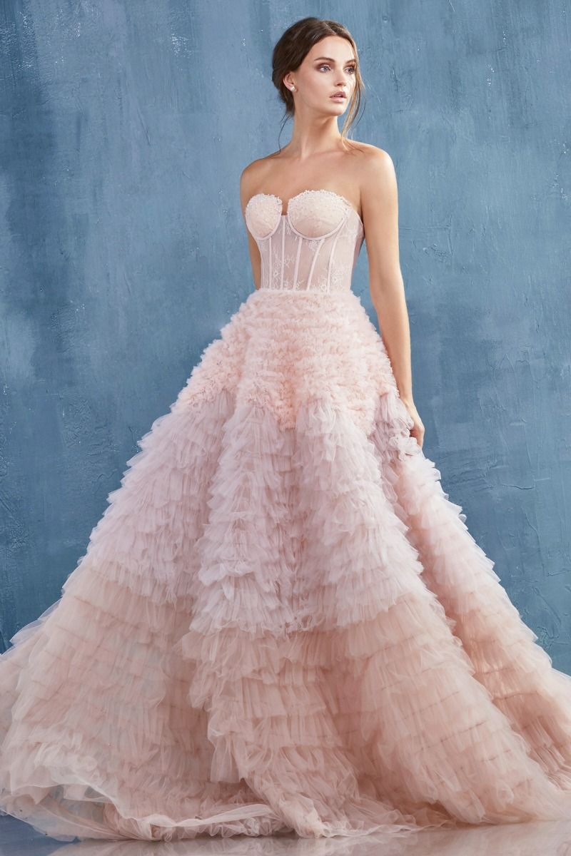 Strapless Ruffled Ombre Eva Ruffle Skirt Long Ball Dress CDA0767