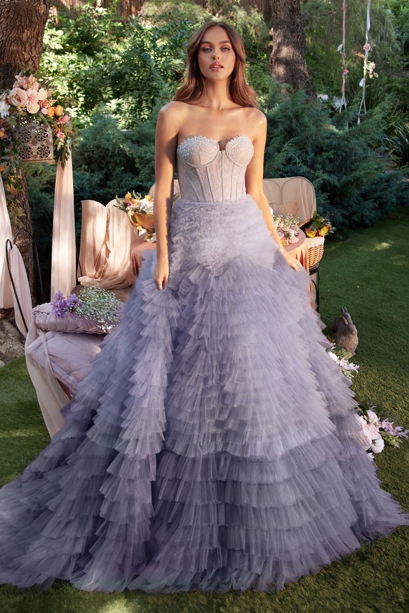 Strapless Ruffled Ombre Eva Ruffle Skirt Long Ball Dress CDA0767