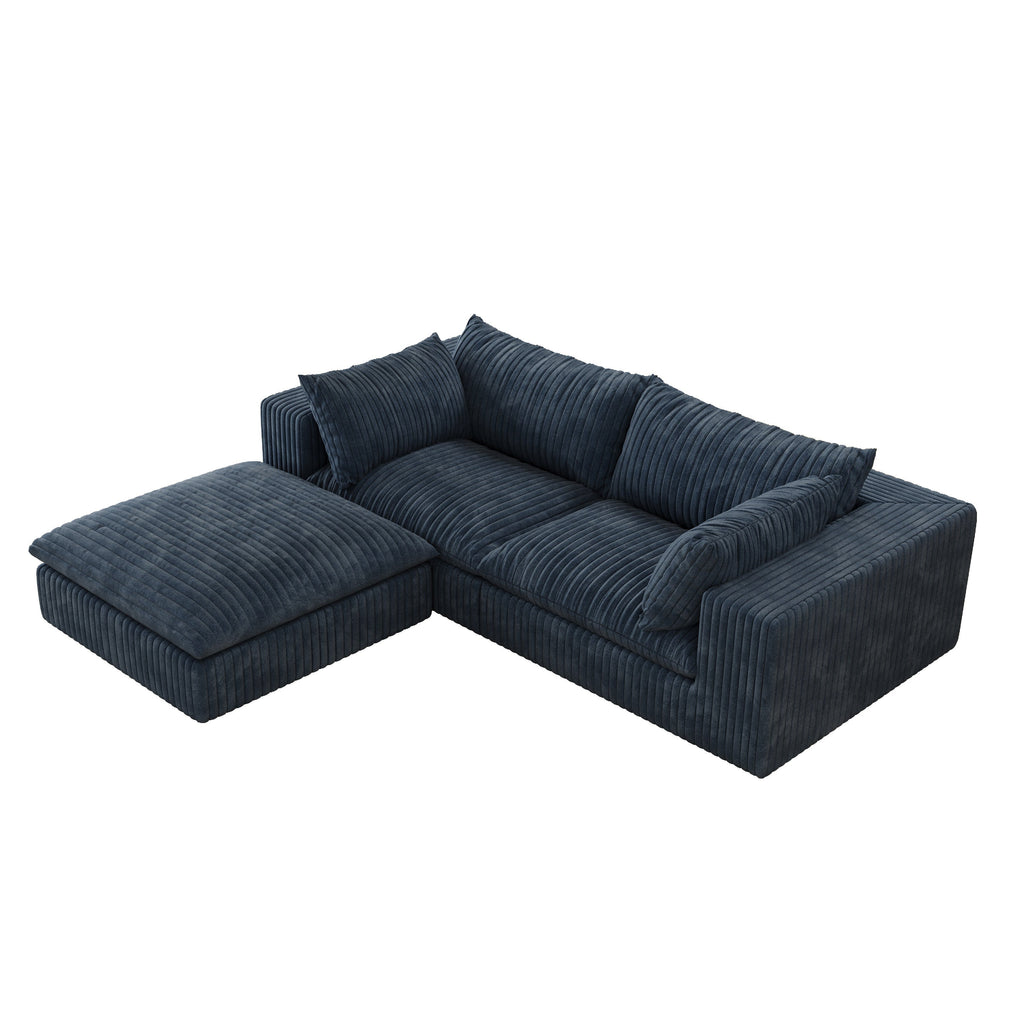 39.8' Cloud Sofa,Corduroy Fabric,Deep Seat Couches,Double-layer design,Removable  Cushion,No Assembly, DIY Combination for Living room, Bedroom,Conference room ,Apartment,Blue
