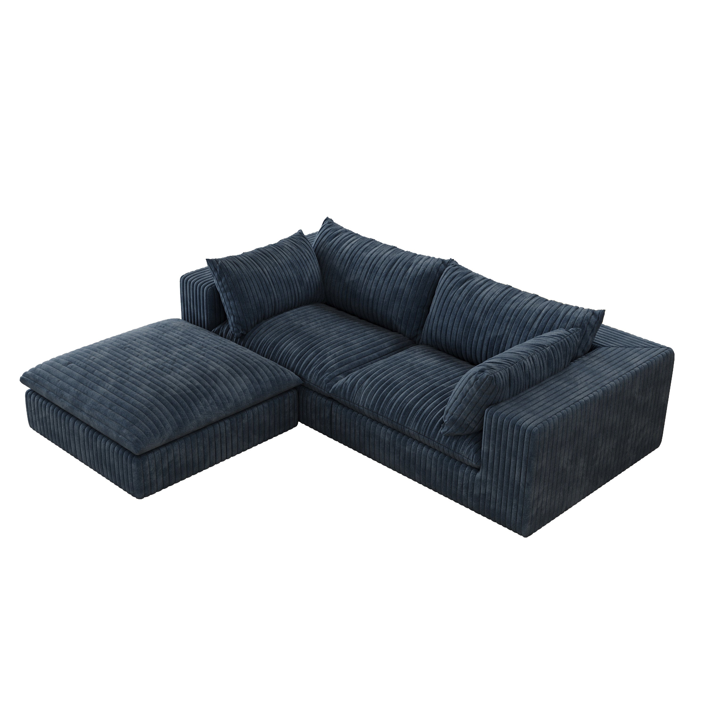 39.8' Cloud Sofa,Corduroy Fabric,Deep Seat Couches,Double-layer design,Removable  Cushion,No Assembly, DIY Combination for Living room, Bedroom,Conference room ,Apartment,Blue