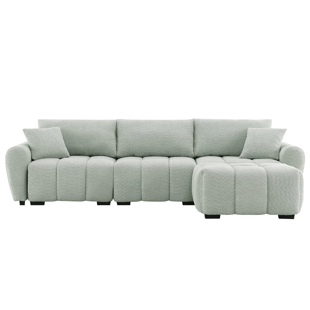 [VIDEO] 110' Modular Sectional Sofa, L Shape with Extra-large Seat, Pull-line Design, Movable Ottoman, High Density Foam, Free Combination, Sturdy Metal&Wood Frame, Boucle Fabric, 3 Colors