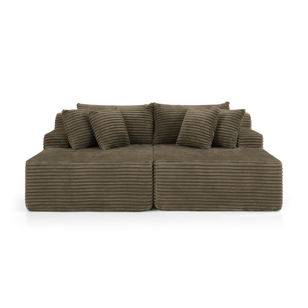 Two-seater lazy sofa lounge chair,Compressed sofa no assembly required, made of velvet fabric, fluffy modern lounge chair, used for indoor living rooms and bedrooms-Brown