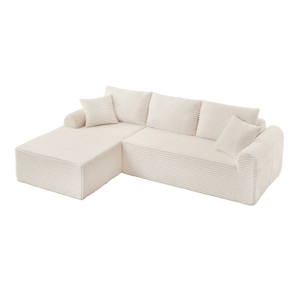 Full-Compression Chaise Lounge Set – Modular Corduroy Sectional with Arched Armrests, Non-Slip Base, Includes 3 Back Cushions & 2 Throw Pillows