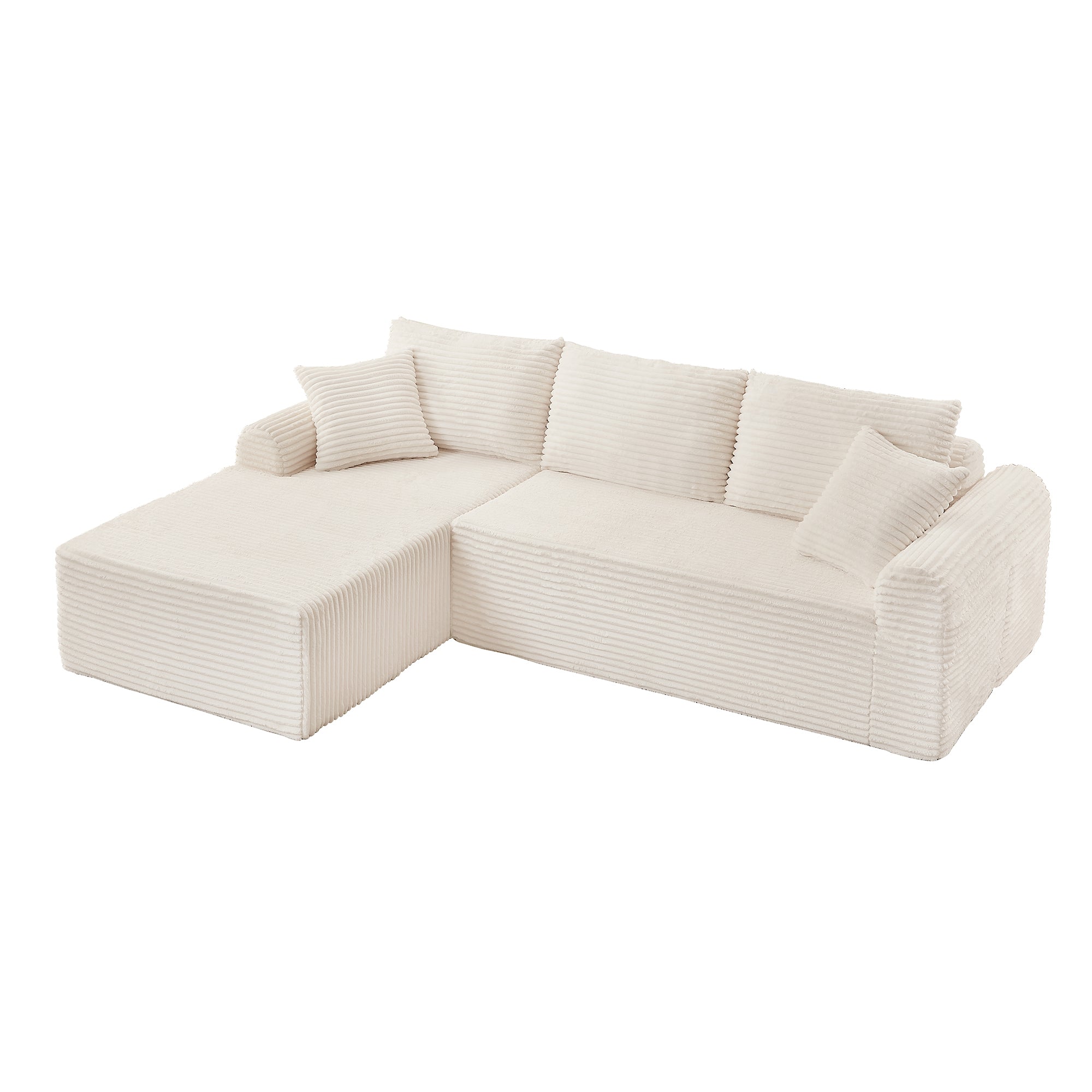 Full-Compression Chaise Lounge Set – Modular Corduroy Sectional with Arched Armrests, Non-Slip Base, Includes 3 Back Cushions & 2 Throw Pillows
