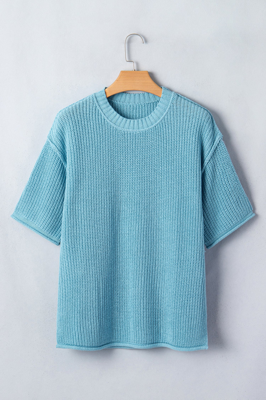 Solid Exposed Seam 3/4 Sleeve Loose Sweater