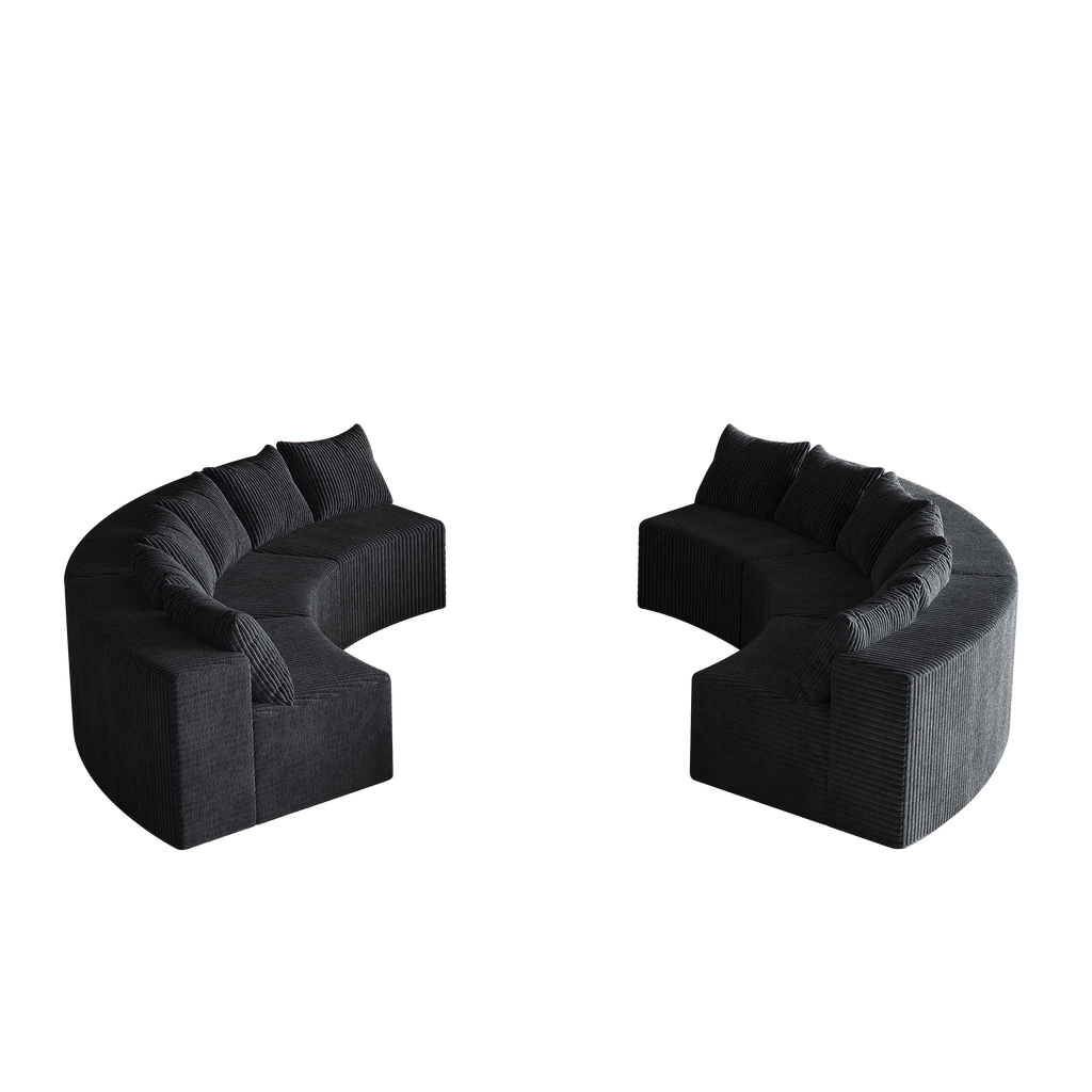 Corduroy curved sectional Foam sofa with 12 pillows,Curved Symmetrical Modular Semi Circular Sofa Sectional for bedroom, living room, office for leisure or nap, reading room, and lobby(six modules)