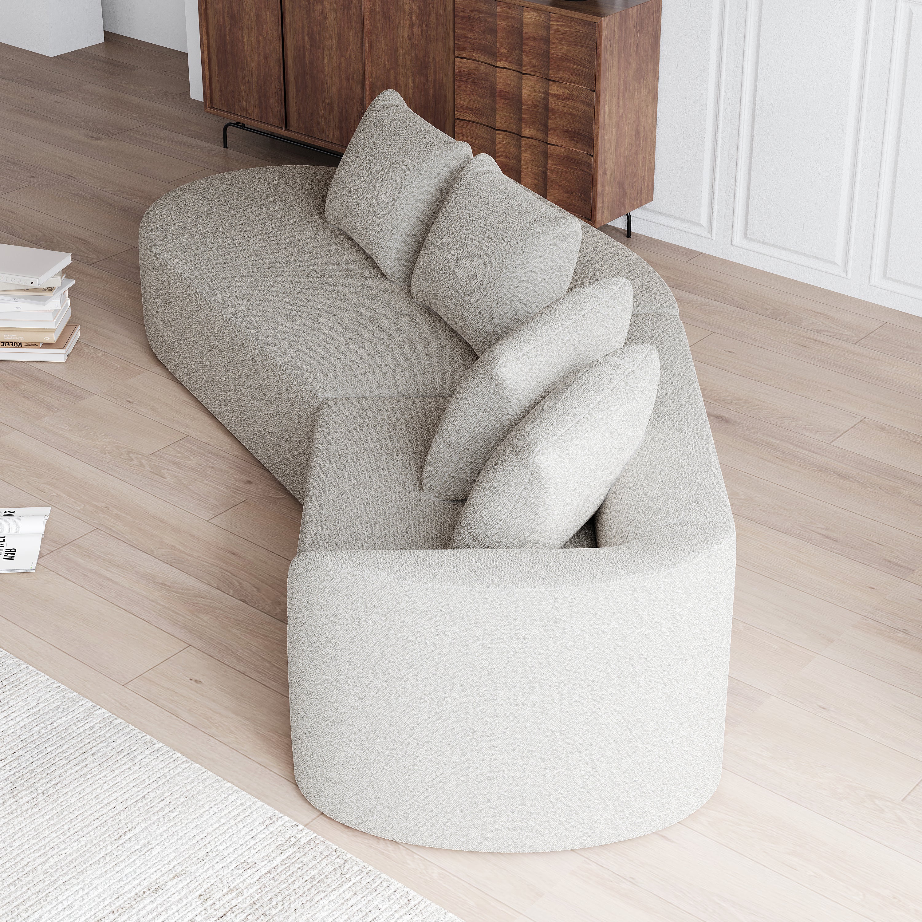 Modern Upholstered Oversized Sectional Sofa, 112-Inch Chenille 4-Seater Extra Deep & Wide Seat Curved Cloud Couch with 4 Throw Pillows, Free Combination Sofa Couch for Living Room,Bedroom