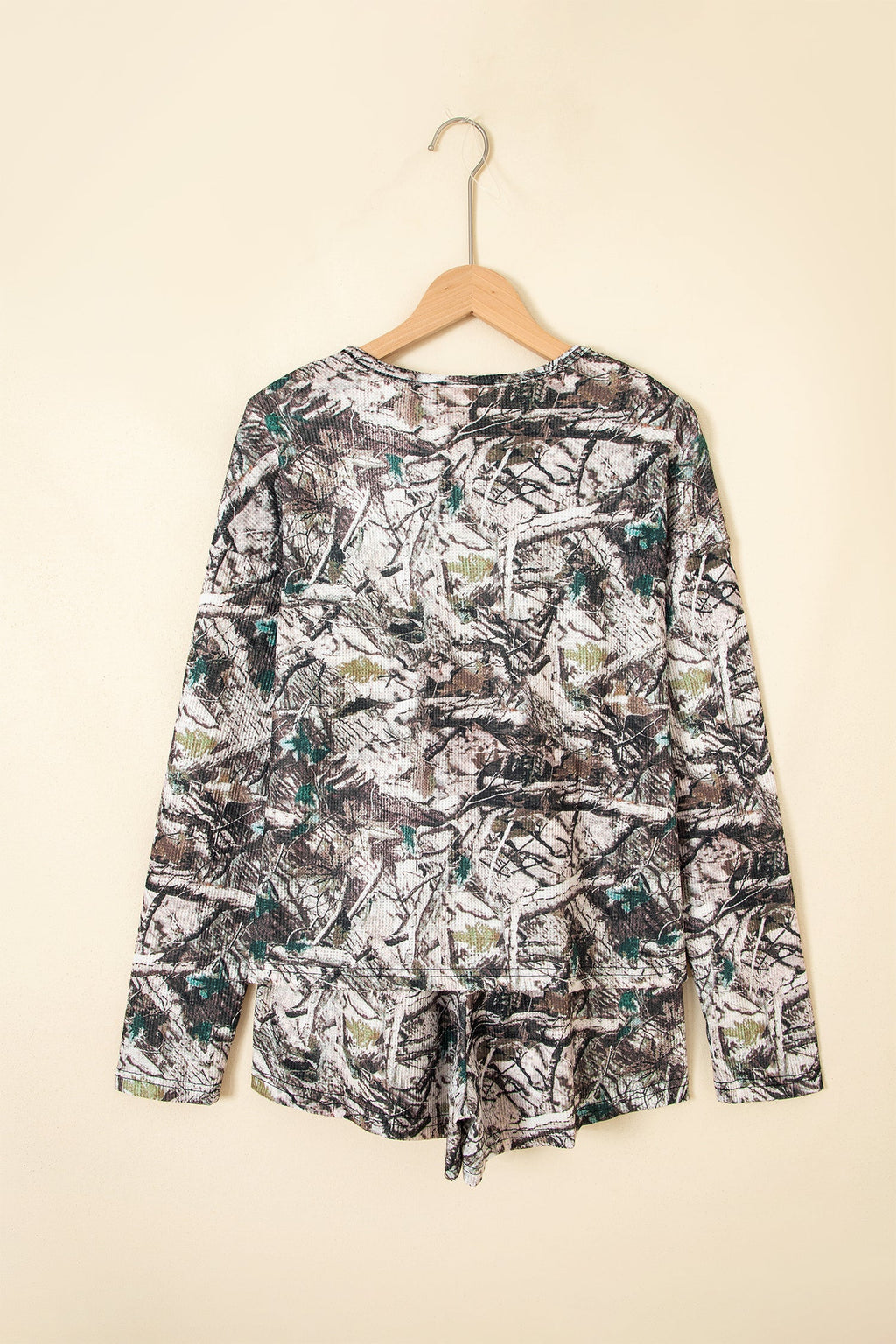 Camo Long Sleeve Top & Elastic Waist Shorts Set