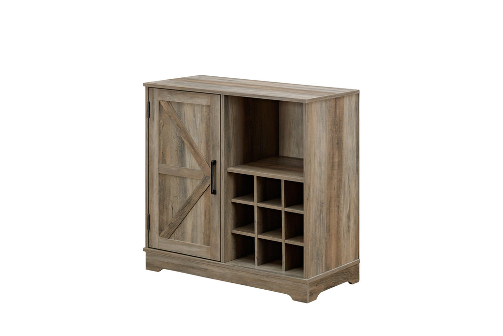 Wine Bar Cabinet for Liquor and Glasses, Farmhouse Coffee Bar, Cabinet with Wine Rack Barn Door Buffet Sideboard Cabinet with Drawer, Adjustable Storage Shelves, 31.5'*15.75'*31.5'Gray Wash