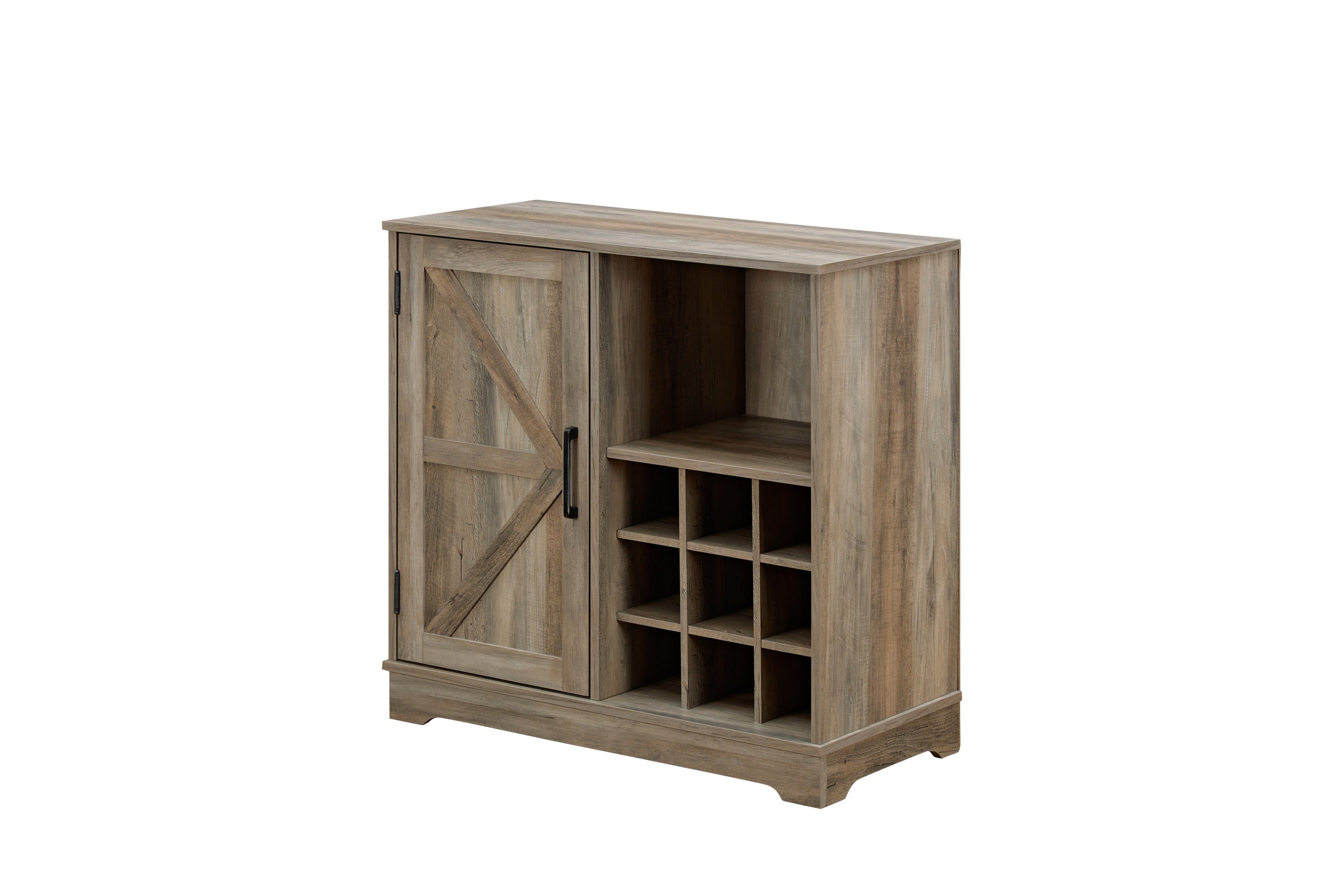 Wine Bar Cabinet for Liquor and Glasses, Farmhouse Coffee Bar, Cabinet with Wine Rack Barn Door Buffet Sideboard Cabinet with Drawer, Adjustable Storage Shelves, 31.5'*15.75'*31.5'Gray Wash