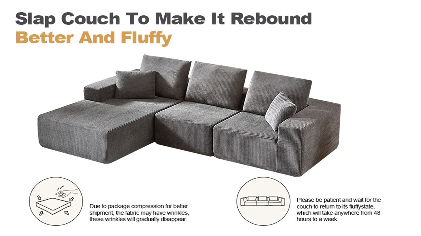Modular Sectional Sofa with Chaise, Modern L Shaped Cloud Couch with Deep Seat, Sectional Couches for Living Room, Bedroom, Office, No Assembly Required