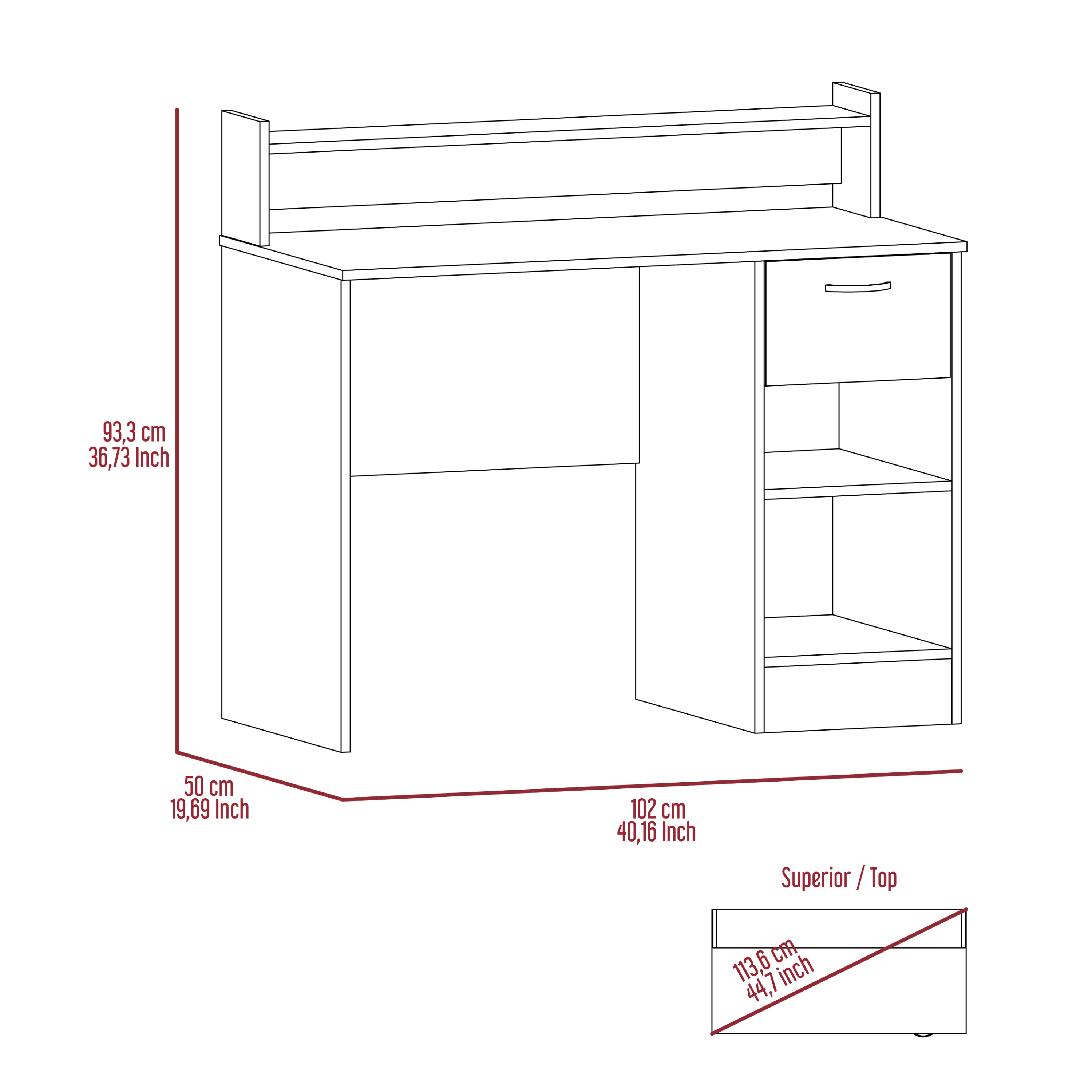Charlotte Computer Desk with 2 Storage Shelves and Drawer