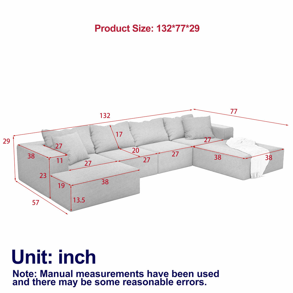 Modern Upholstered Sectional Sofa Couch Set,Modular 132' L Shaped Sectional Living Room Sofa Set With 6 Pillows,Free Combination Sofa Couch for Living Room,Bedroom