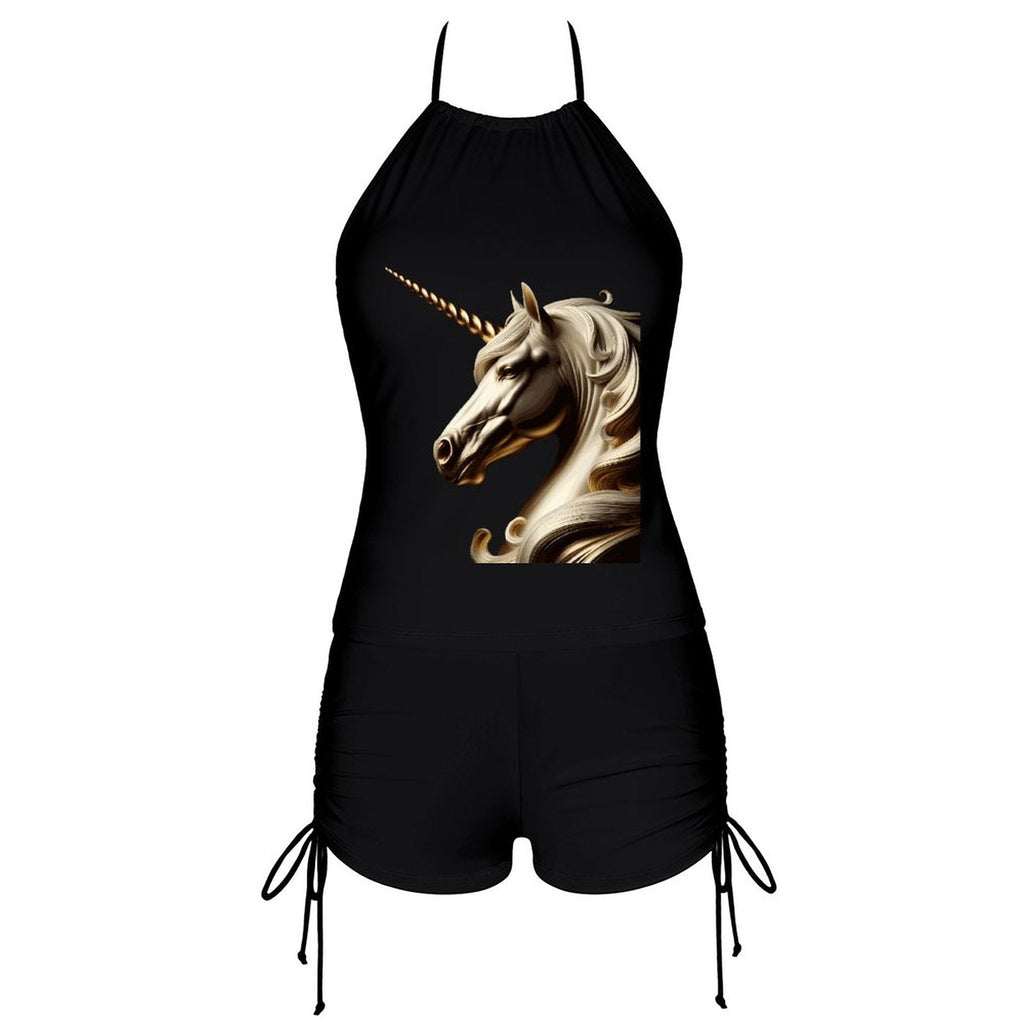 Golden Unicorn Tankini 2-piece Swimsuit with Shorts for Women (Front Printing)