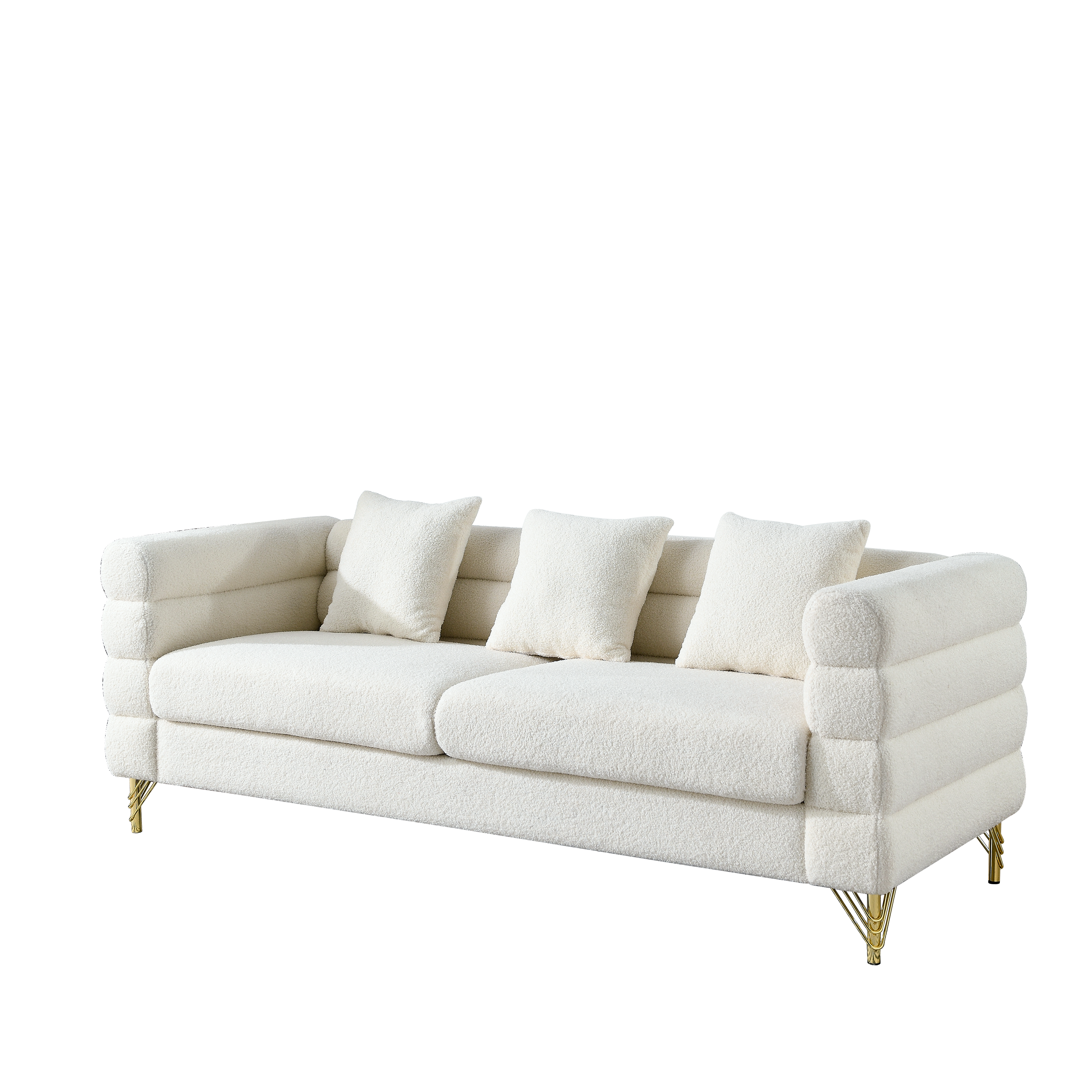 81 Inch Oversized 3 Seater Sectional Sofa, Living Room Comfort Fabric Sectional Sofa - Deep Seating Sectional Sofa, Soft Sitting with 3 Pillows for Living Room,Bedroom,White teddy(Ivory)(W834S00036)