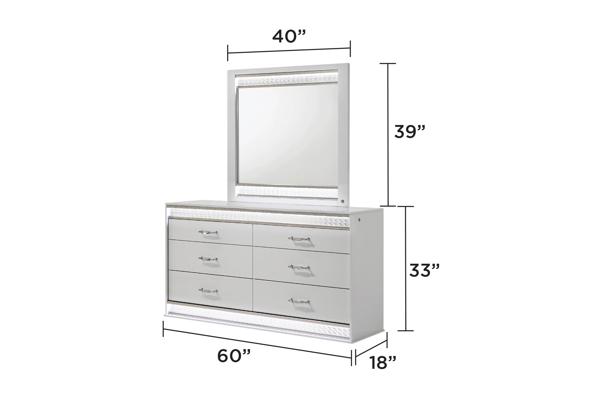 Glam Modern Style 5 Pc King Bedroom Set with LED Headboard Made with Wood in White(CA INVENTORY)