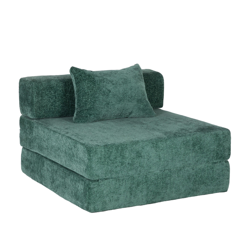 Compression Sofa,Convertible Floor Sofa Bed with Fixed-Shape Frame,Single Seater Boneless Modular Sectional Sofa,No Assembly Required,Chenille fabric,for Living Room Bedroom,Dark Green