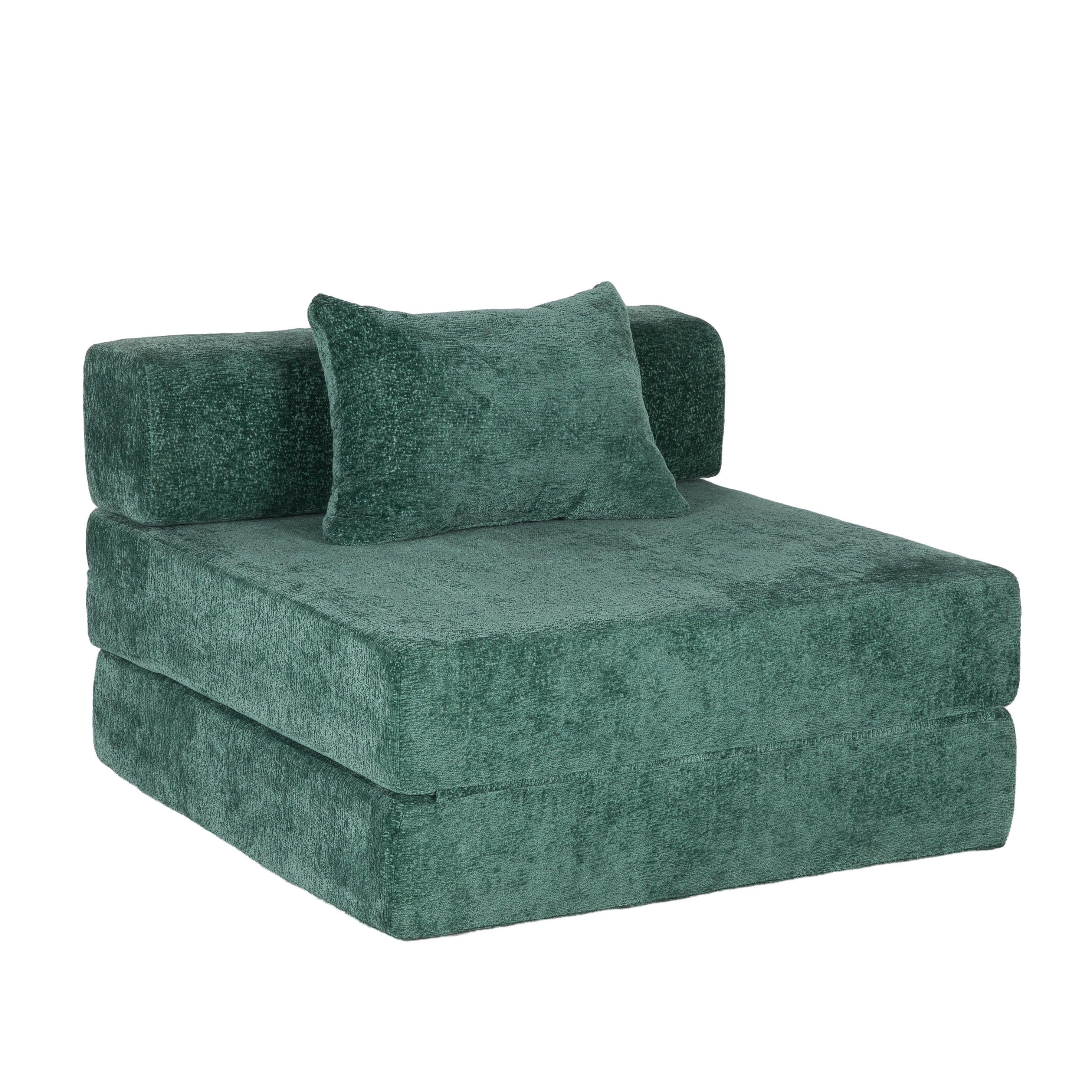 Compression Sofa,Convertible Floor Sofa Bed with Fixed-Shape Frame,Single Seater Boneless Modular Sectional Sofa,No Assembly Required,Chenille fabric,for Living Room Bedroom,Dark Green