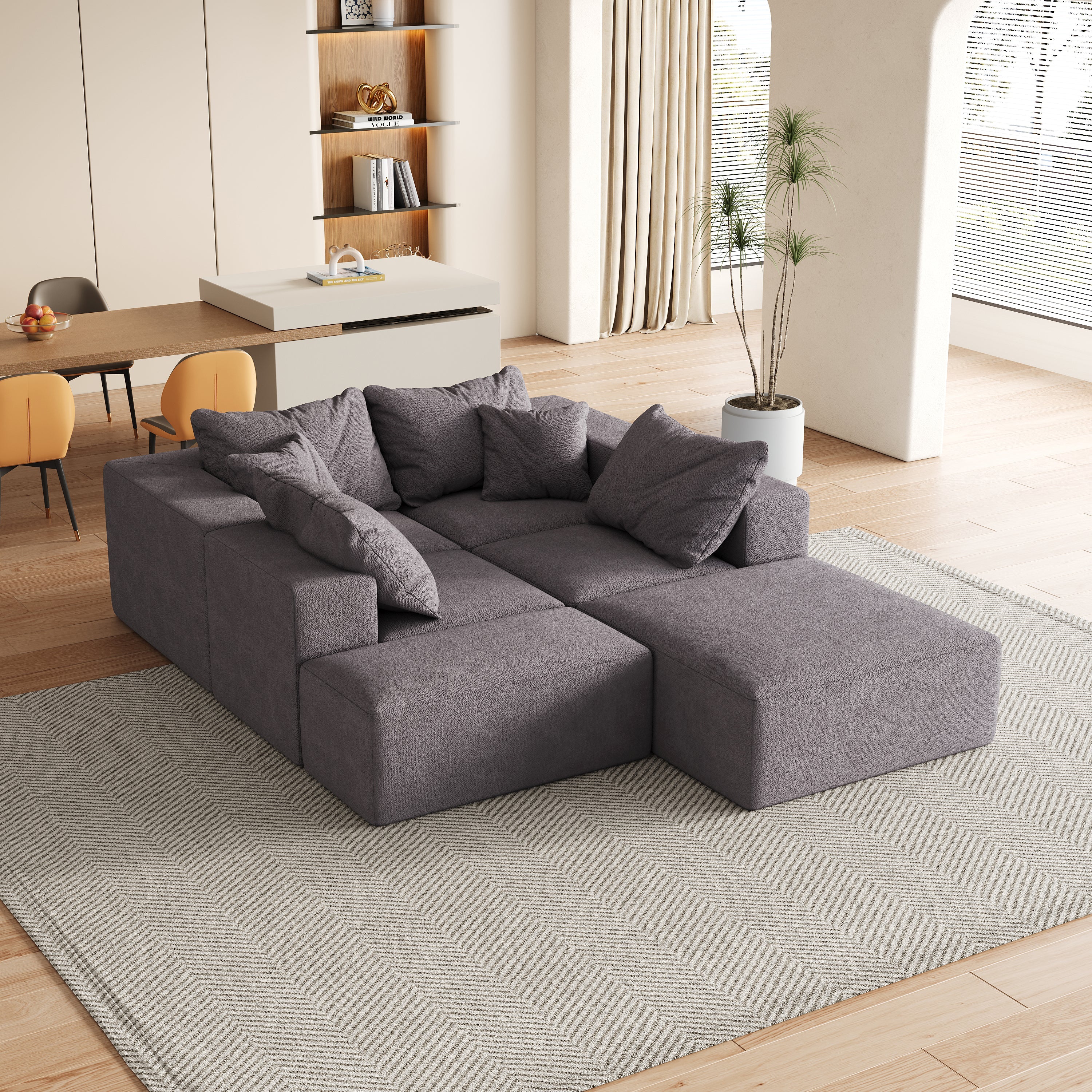 Modern Upholstered Sectional Boneless Couch Set,Modular 132' L Shaped Sectional Living Room Sofa Set With 6 Pillows,Free Combination Sofa Couch for Living Room,Bedroom