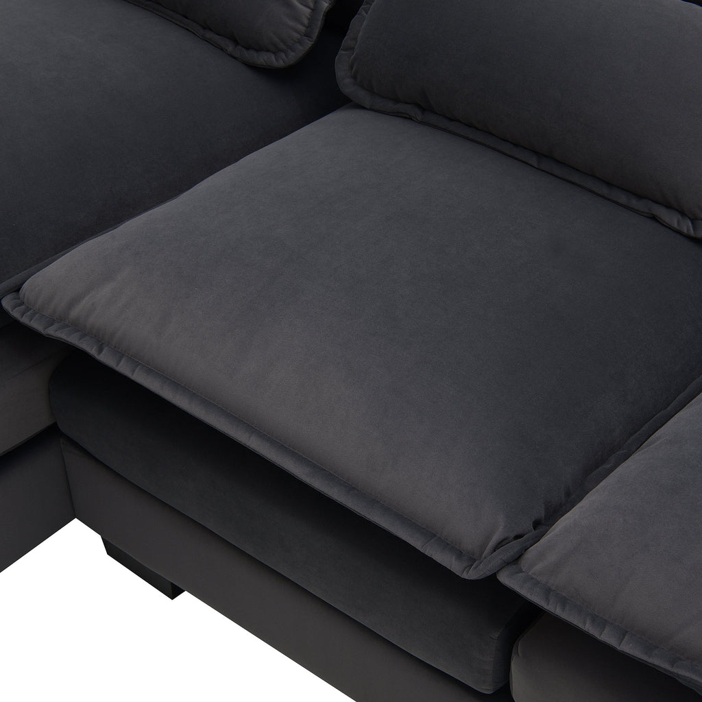 Modern U-shaped Sectional Sofa with Waist Pillows, 6-seat Upholstered Sleeper Sofa with Chaise Lounge in Velvet, 109.8*55.9', Gray