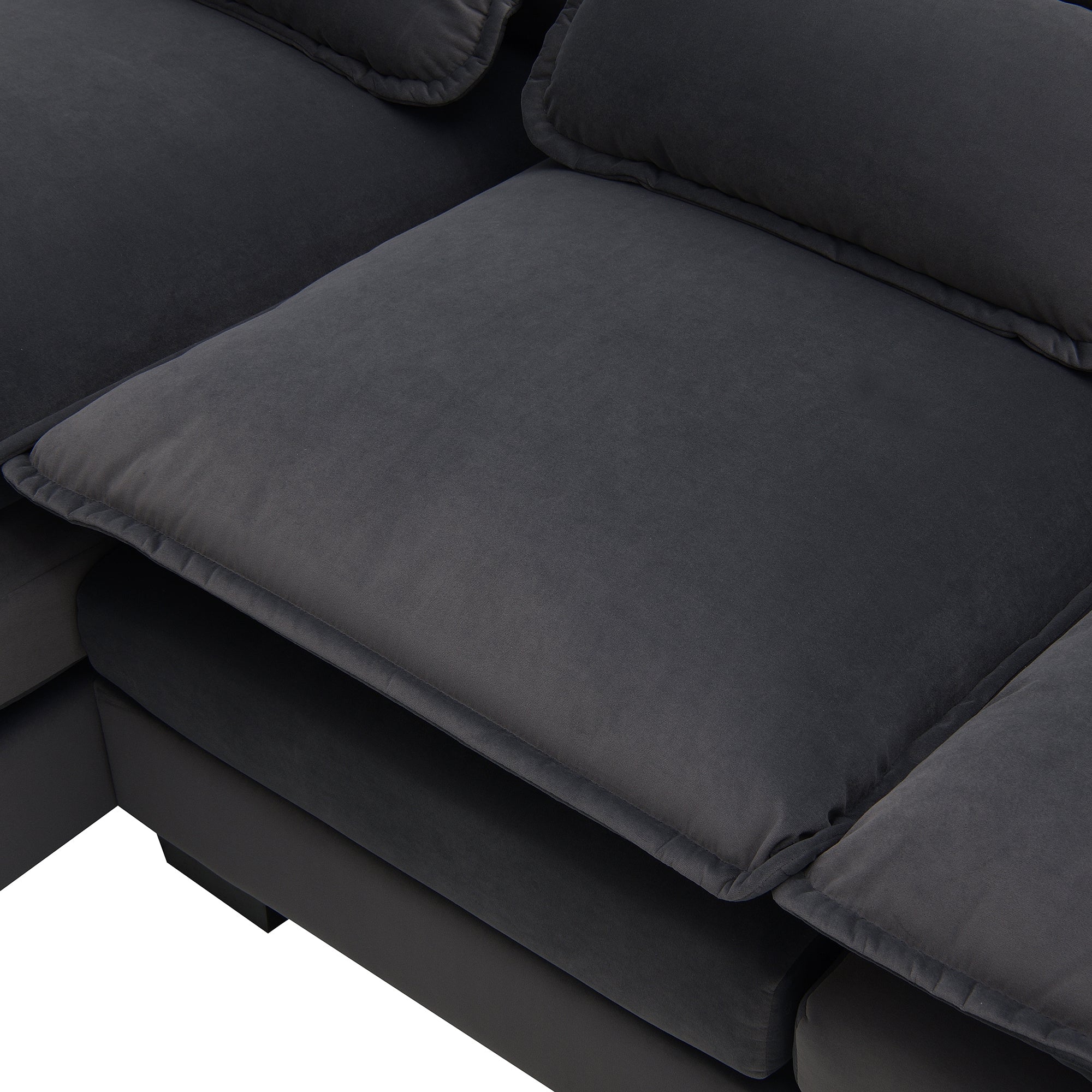 Modern U-shaped Sectional Sofa with Waist Pillows, 6-seat Upholstered Sleeper Sofa with Chaise Lounge in Velvet, 109.8*55.9', Gray