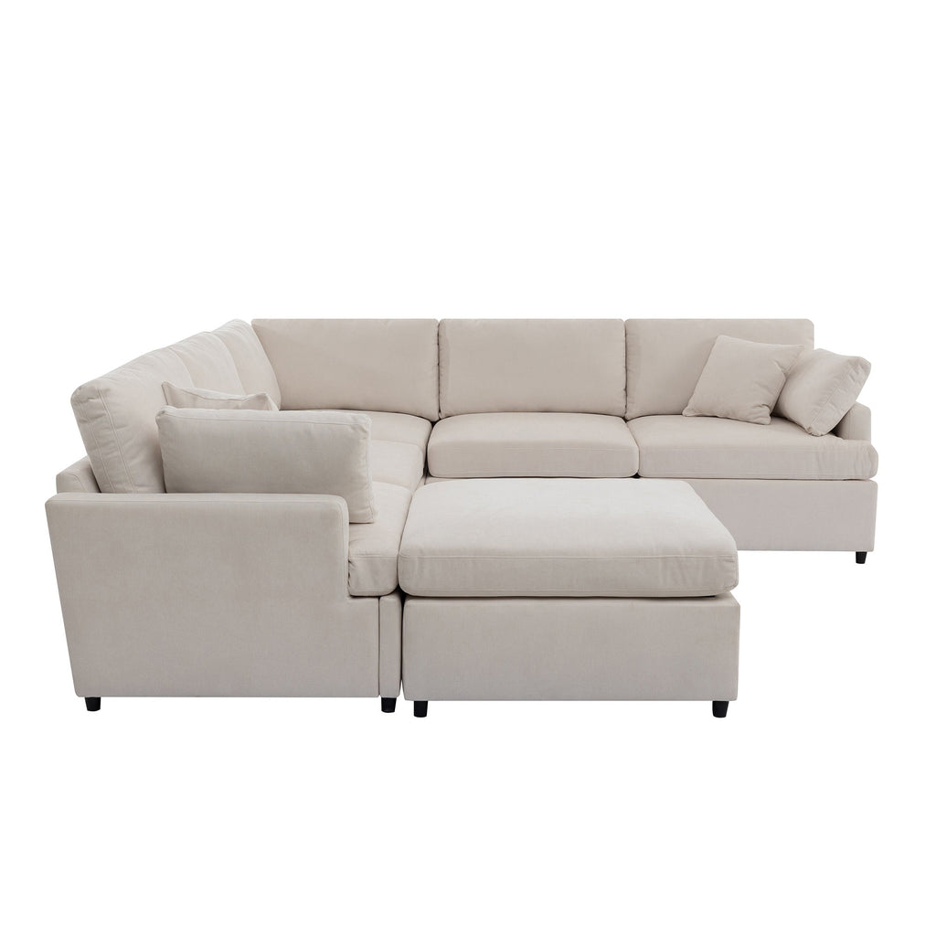 [ Video Provided]U_STYLE Upholstered Sectional Sofa with Removable Ottoman,U-Shape 6 Seat Sectional Couch,  for Living Room,,Apartment, Spacious Space