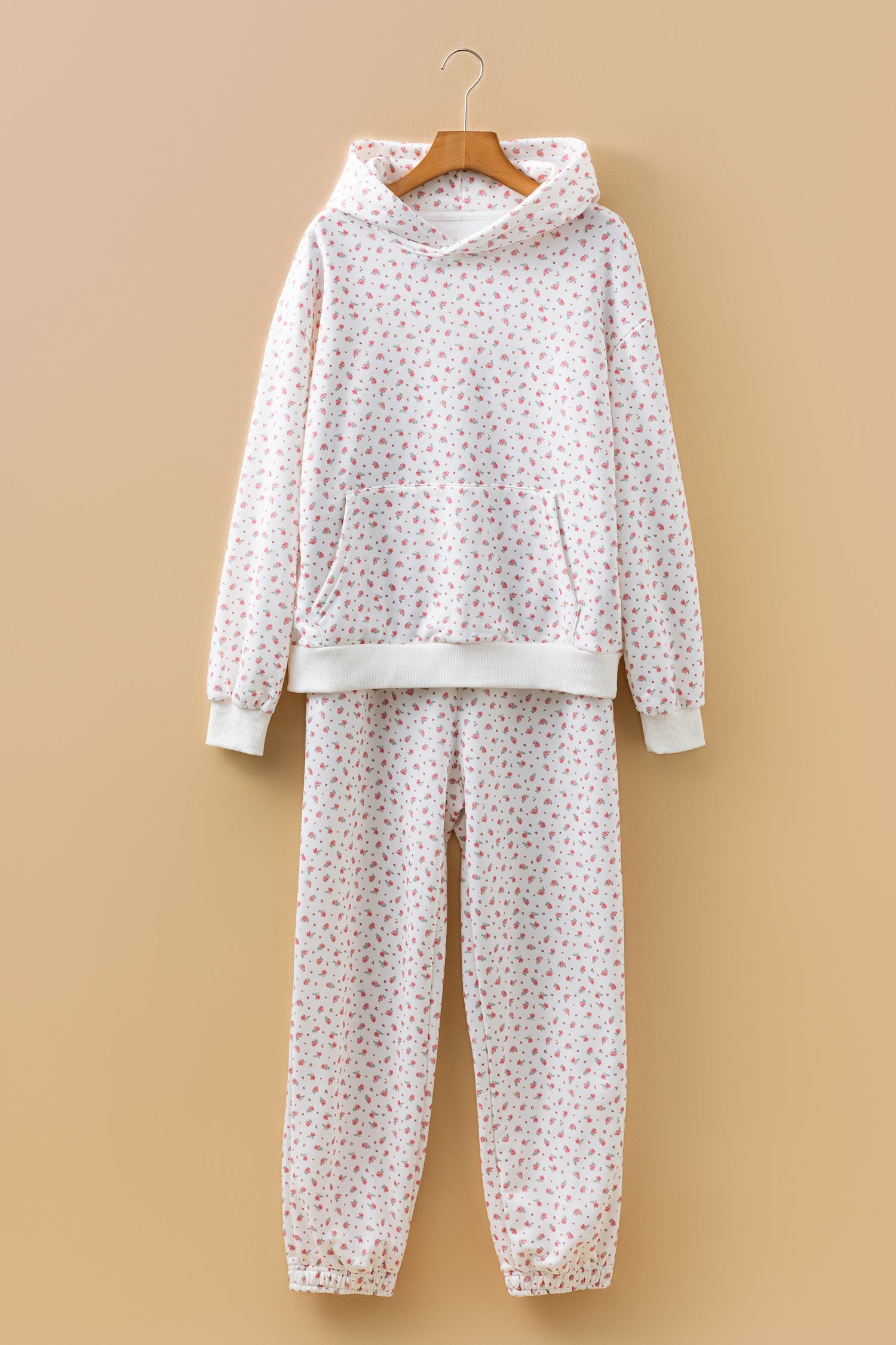 Floral Kangaroo Pocket Hoodie and Sweatpants Set
