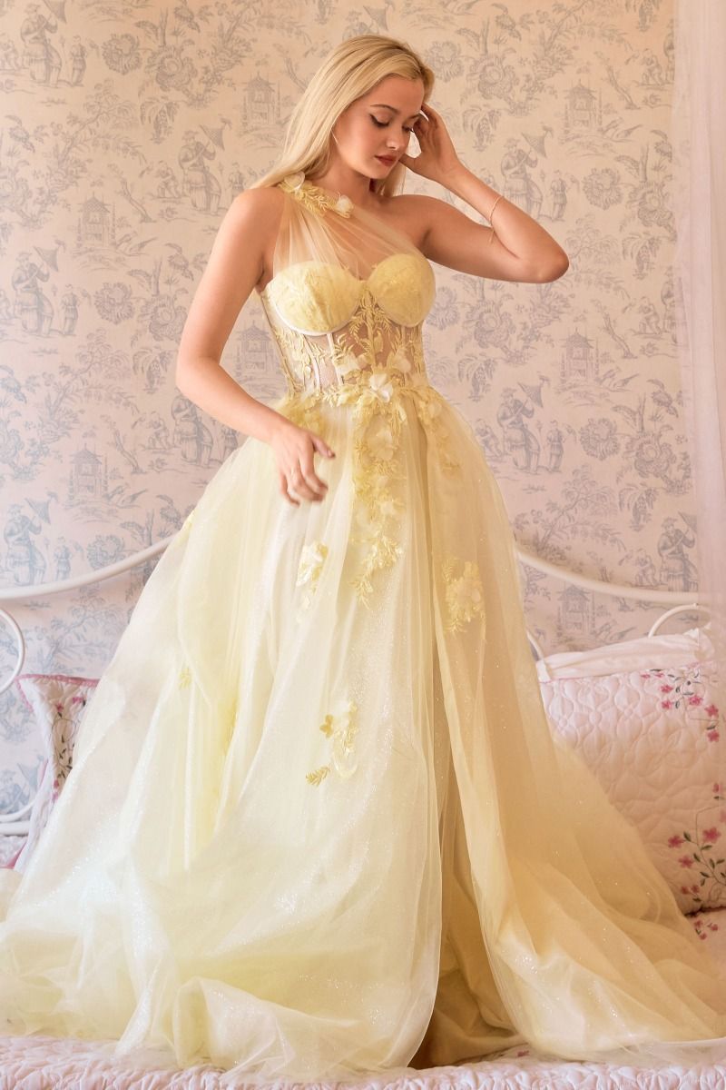 Leila Vintage One Shoulder Embellished Bodice Long Prom & Bridesmaid Dress CDA1053