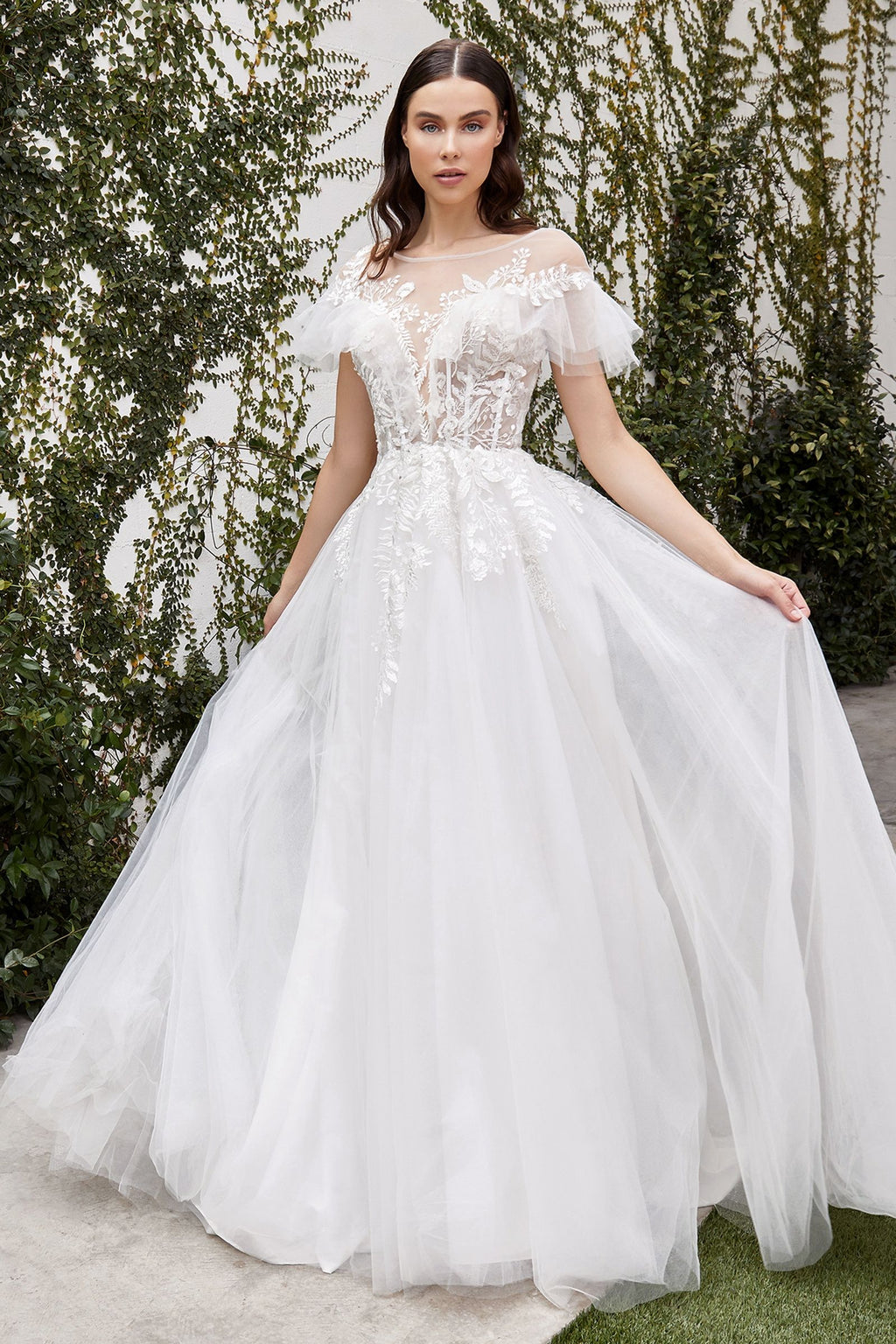 Maurelle Illusion Scoop Corset Sheer Embroidered Bodice Long Wedding Dress CDA1070W