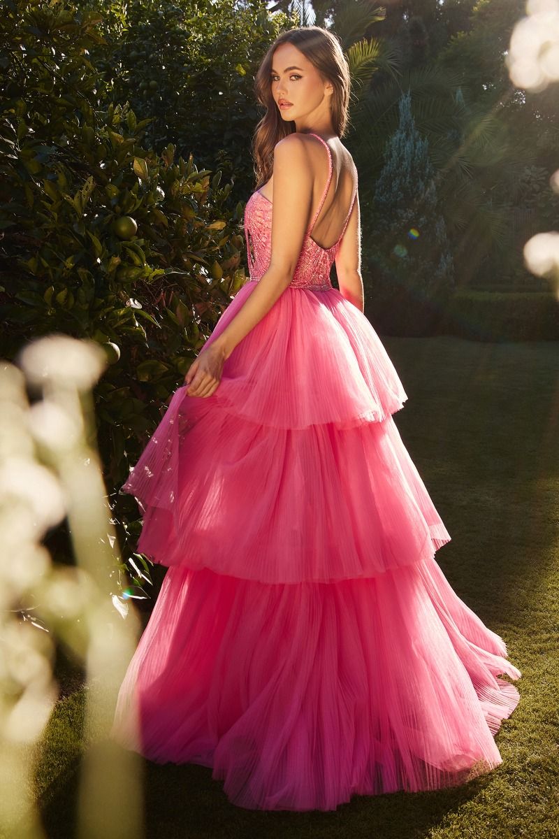 HIGH LOW HALTER BEADED BALL GOWN CDA1239