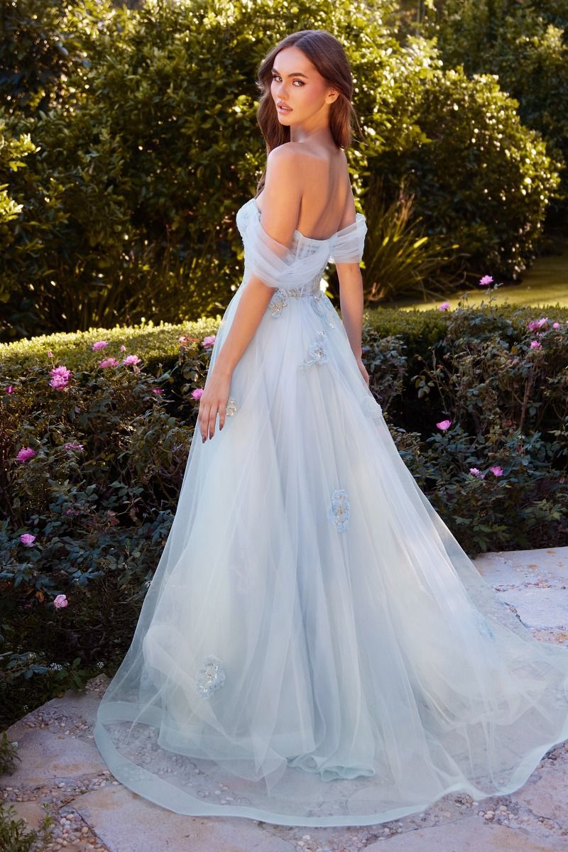 OFF THE SHOULDER FLORAL APPLIQUE BALL GOWN CDA1246