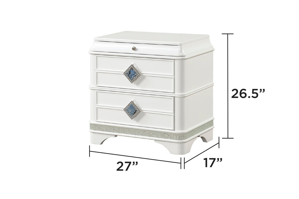 Laguna Modern Style 5 Pc King Upholstered Bedroom Set Made with Wood and Crystal Accents in White(NJ INVENTORY)