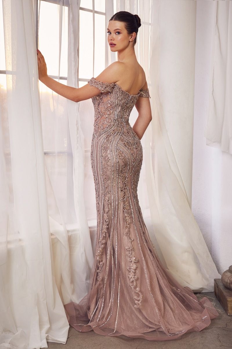 OFF THE SHOULDER EMBELLISHED GOWN CDA1257