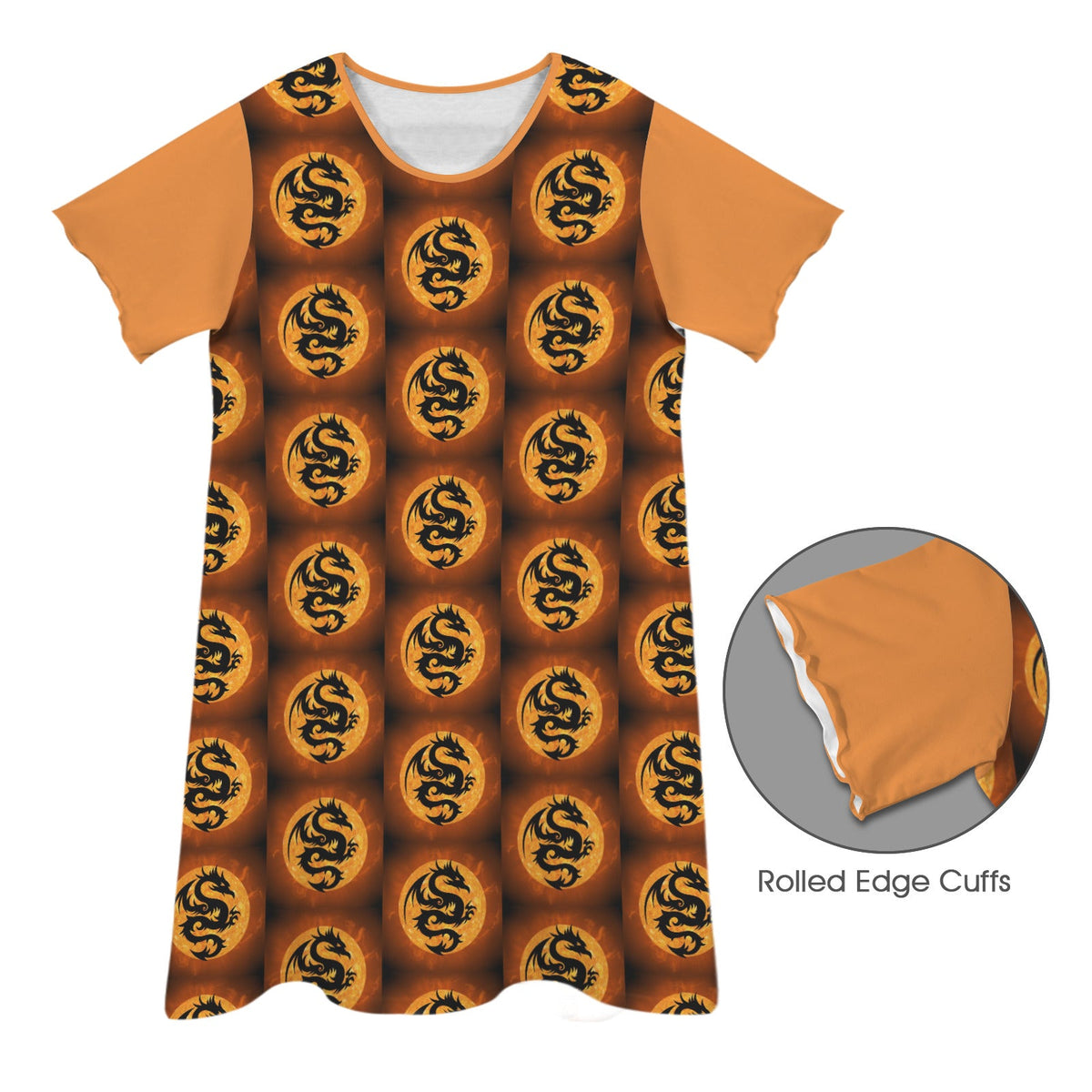 Orange Fire Dragon Women's Crew Neck Short Sleeve T-shirt Dress