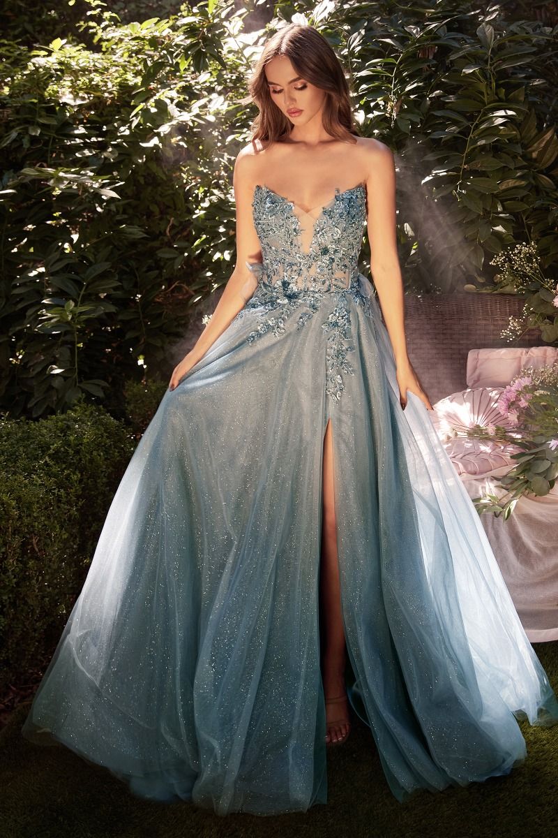 STRAPLESS A-LINE LAYERED TULLE GOWN CDA1303
