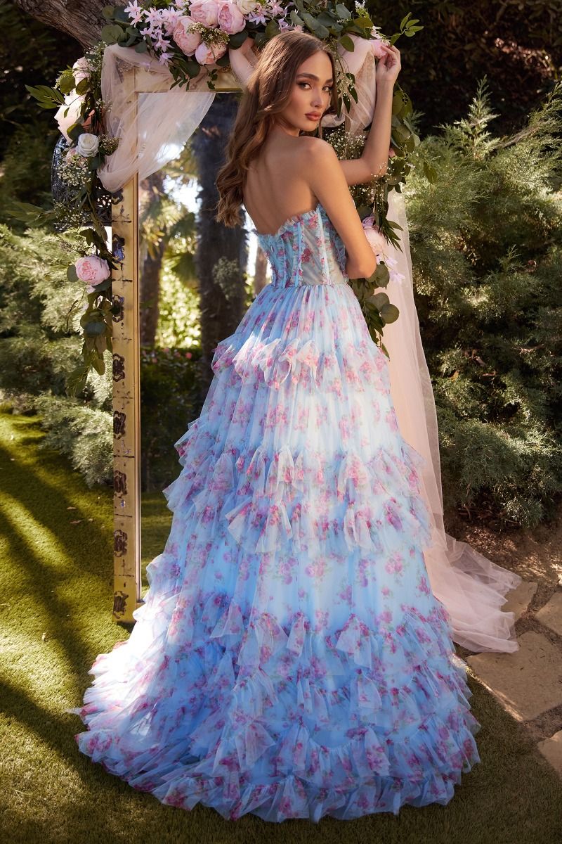 FLORAL PRINTED STRAPLESS DRESS CDA1334