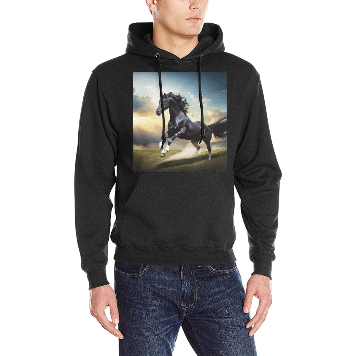 Men's Prancing Black Horse Hoodie (Made in USA)