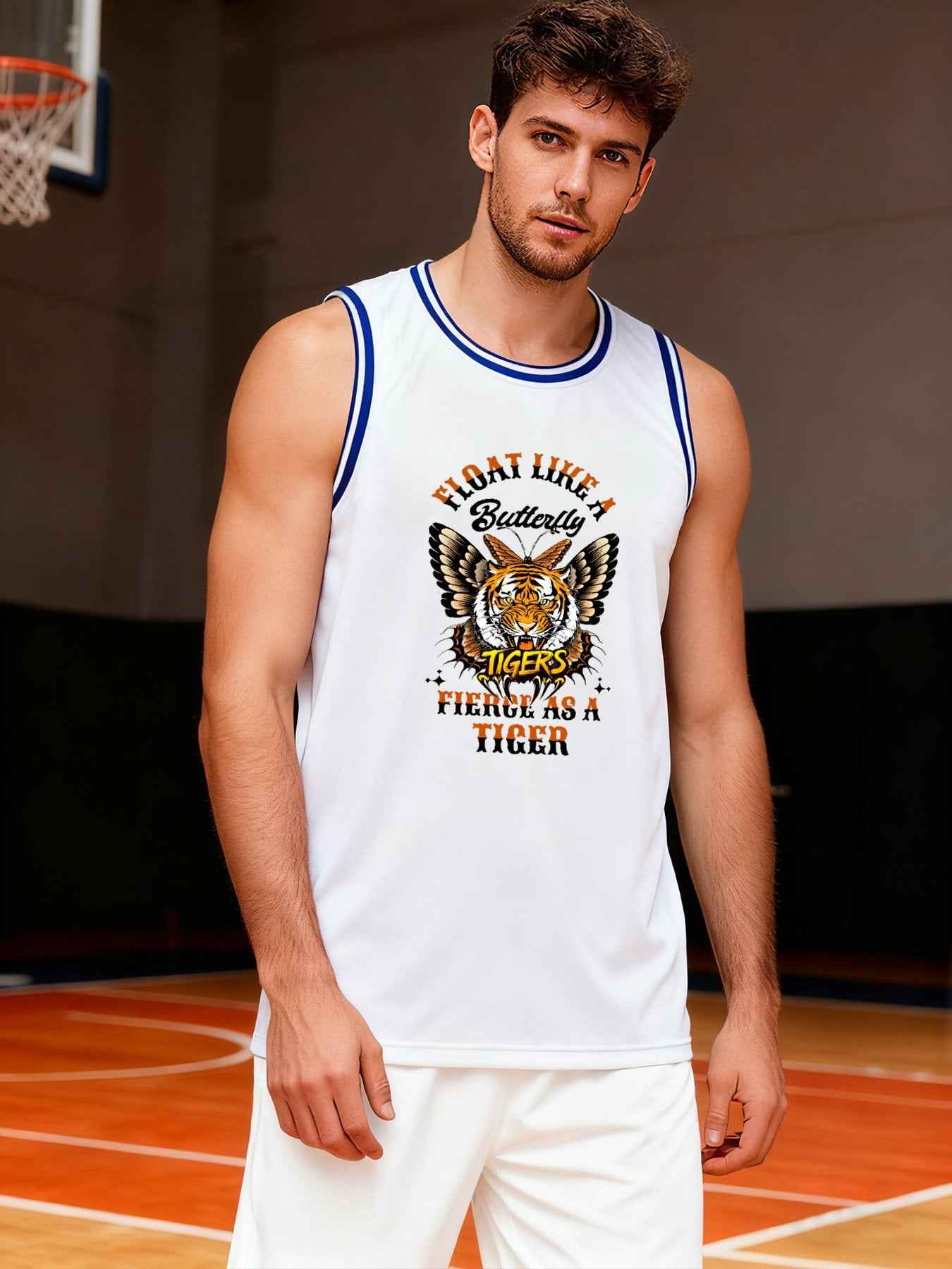 Float Like a Butterfly Fierce as a Tiger Adult White with Trim Basketball Jersey | Ships From USA