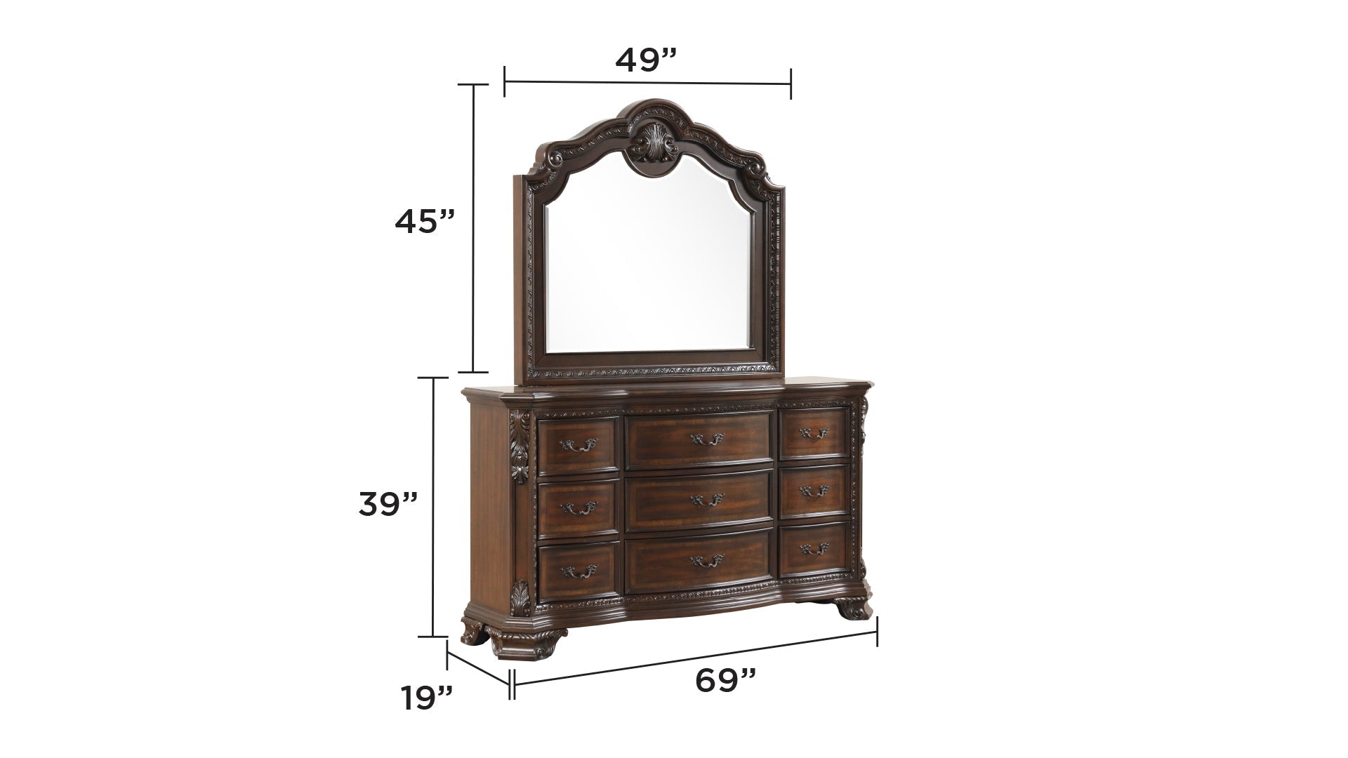 Traditional Style 4 Pc Queen Bedroom Set With Intricate Wood Carvings Made with Wood in Walnut